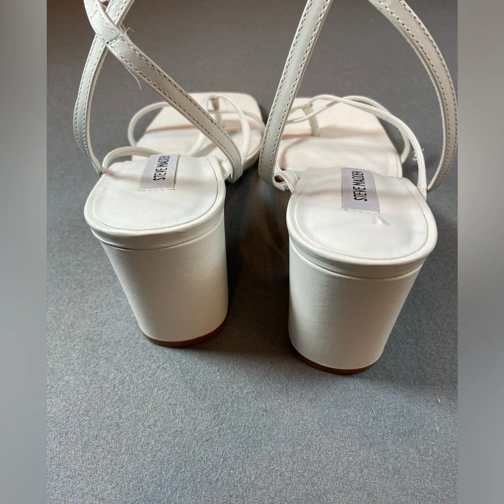 Steve Madden Alaina White Sandals 3” heels Ankle Straps size‎ 10